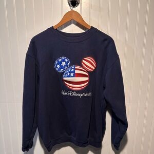 Walt Disney World Embroidered USA Mickey Mouse Crewneck Navy Sweatshirt - Large